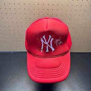 La Ropa New York Yankees Red Mesh Trucker Hat Unisex Adjustable Cap Postseason
